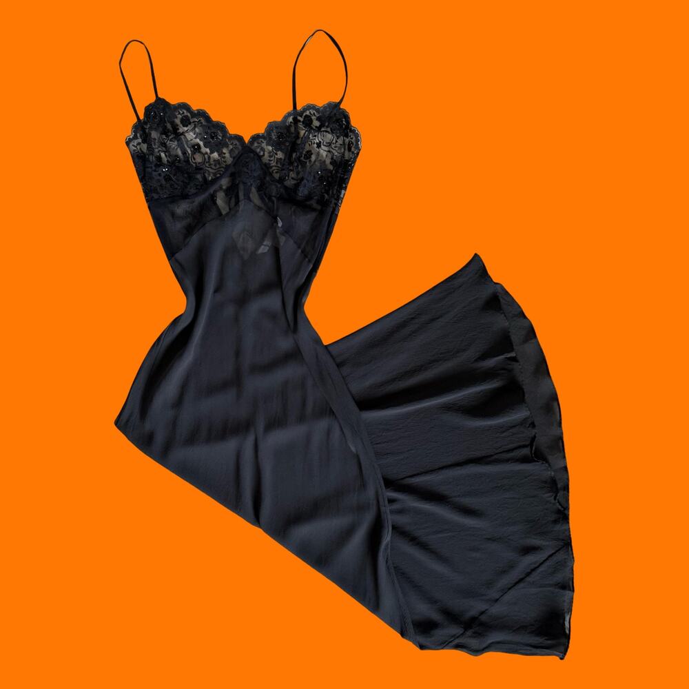 00's vintage black 100% silk y2k slip dress M Victoria's Secret *deadstock*
